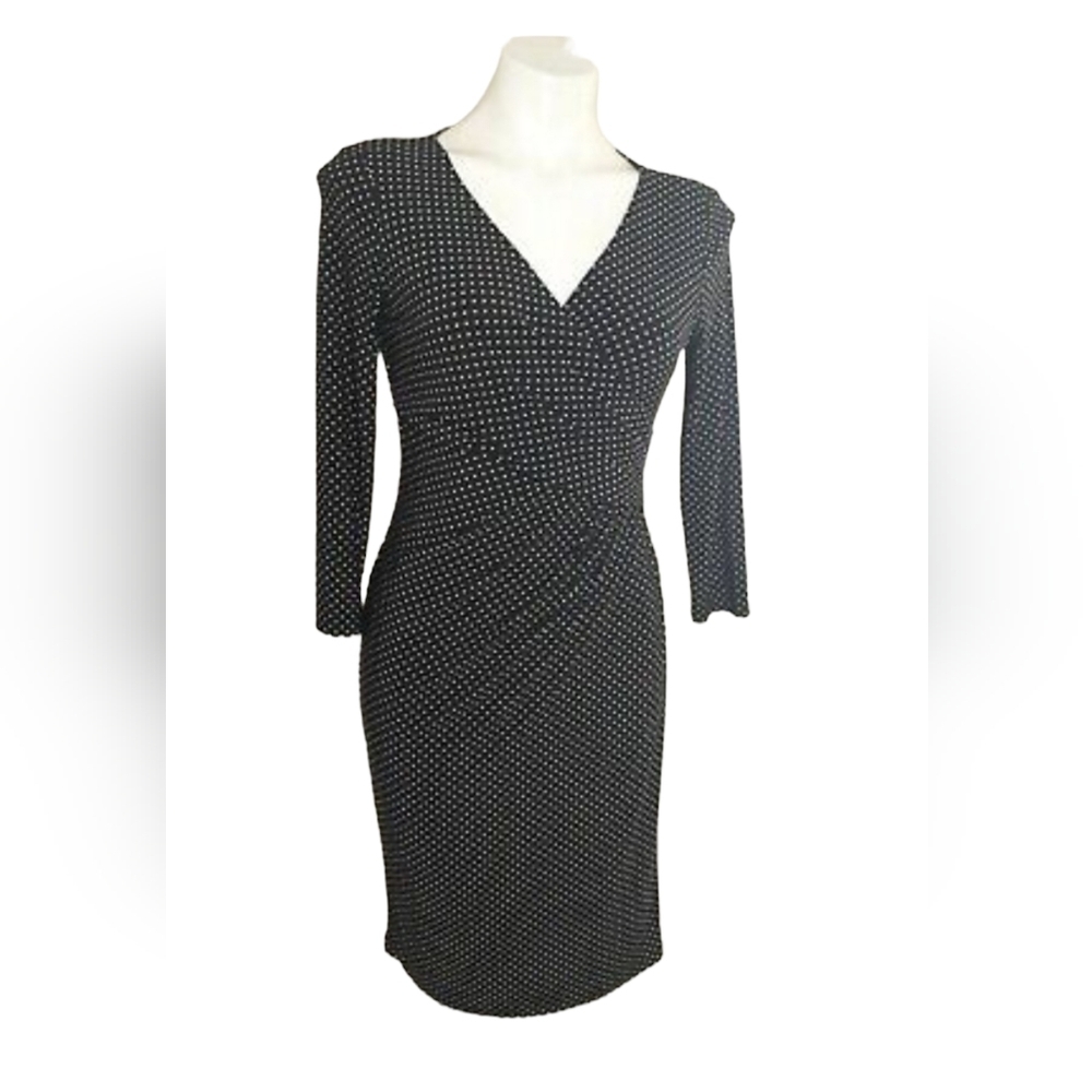 Lauren Ralph Lauren Polka Dot Faux Wrap Dress Stretch Large Petite